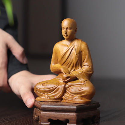 Sivali Monk Statue - Cypress Wood, Blessing Figurine – additional view 4