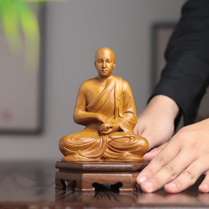 Sivali Monk Statue - Cypress Wood, Blessing Figurine – additional view 2