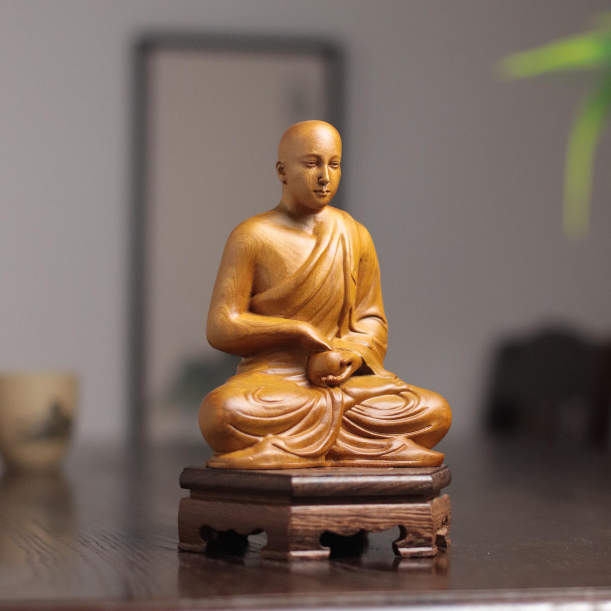 Sivali Monk Statue - Cypress Wood, Blessing Figurine – additional view 10