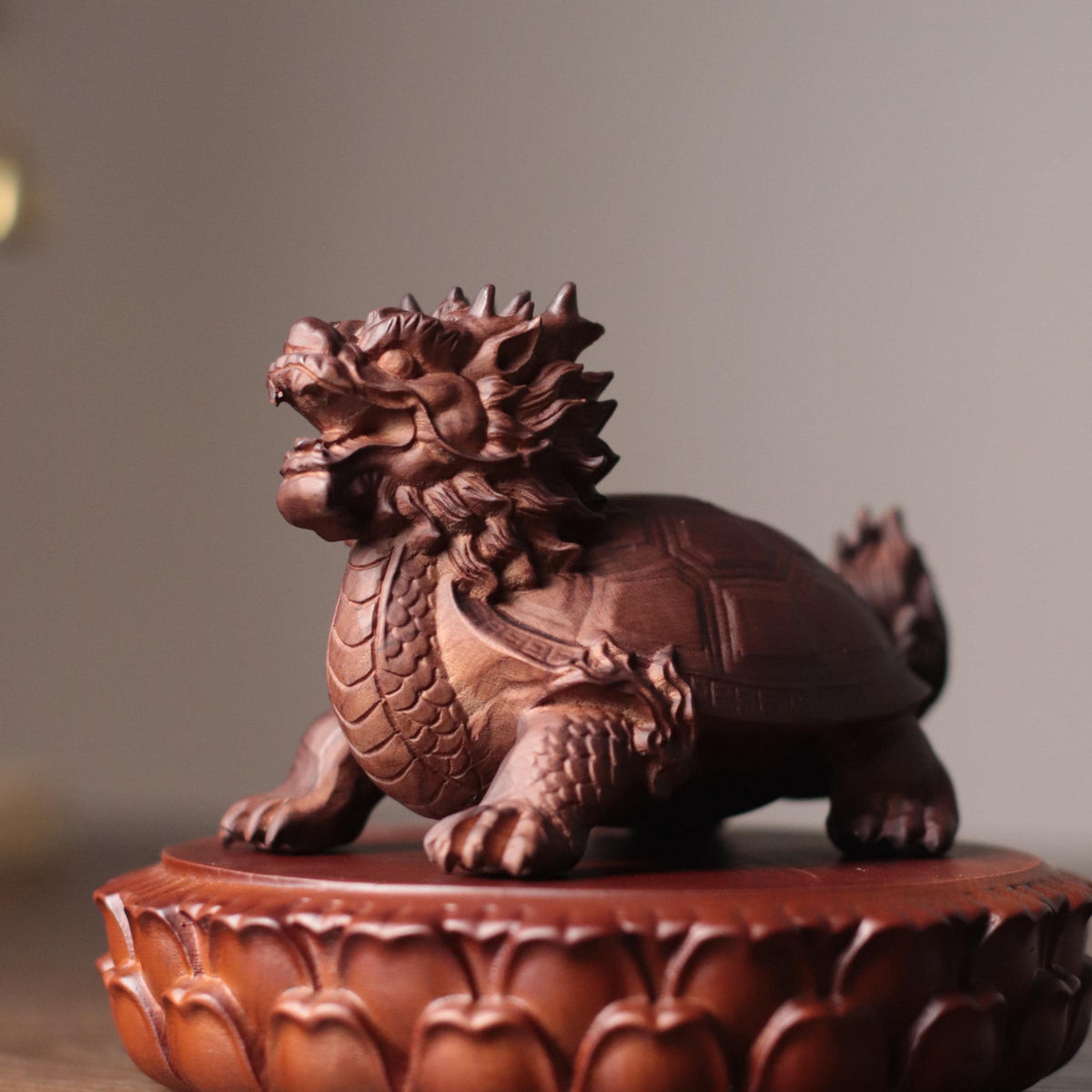 Dragon Turtle Statue - Padauk Wood, Feng Shui Longgui