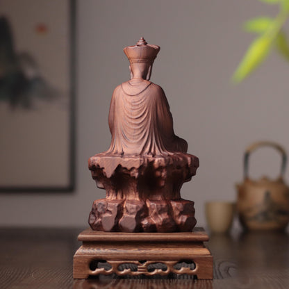Seated Ksitigarbha Statue - Padauk, on Natural Rock – additional view 6