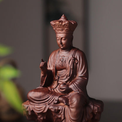 Seated Ksitigarbha Statue - Padauk, on Natural Rock