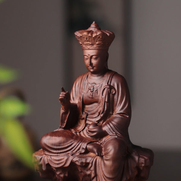 Seated Ksitigarbha Statue - Padauk Wood