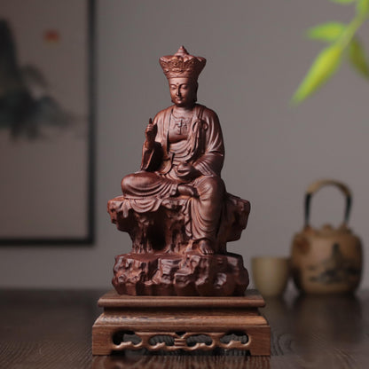 Seated Ksitigarbha Statue - Padauk, on Natural Rock – additional view 5