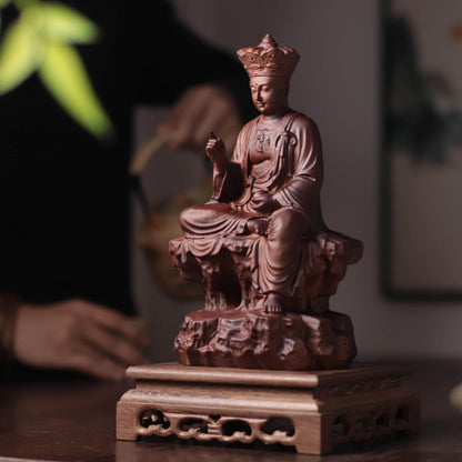 Seated Ksitigarbha Statue - Padauk, on Natural Rock – additional view 4