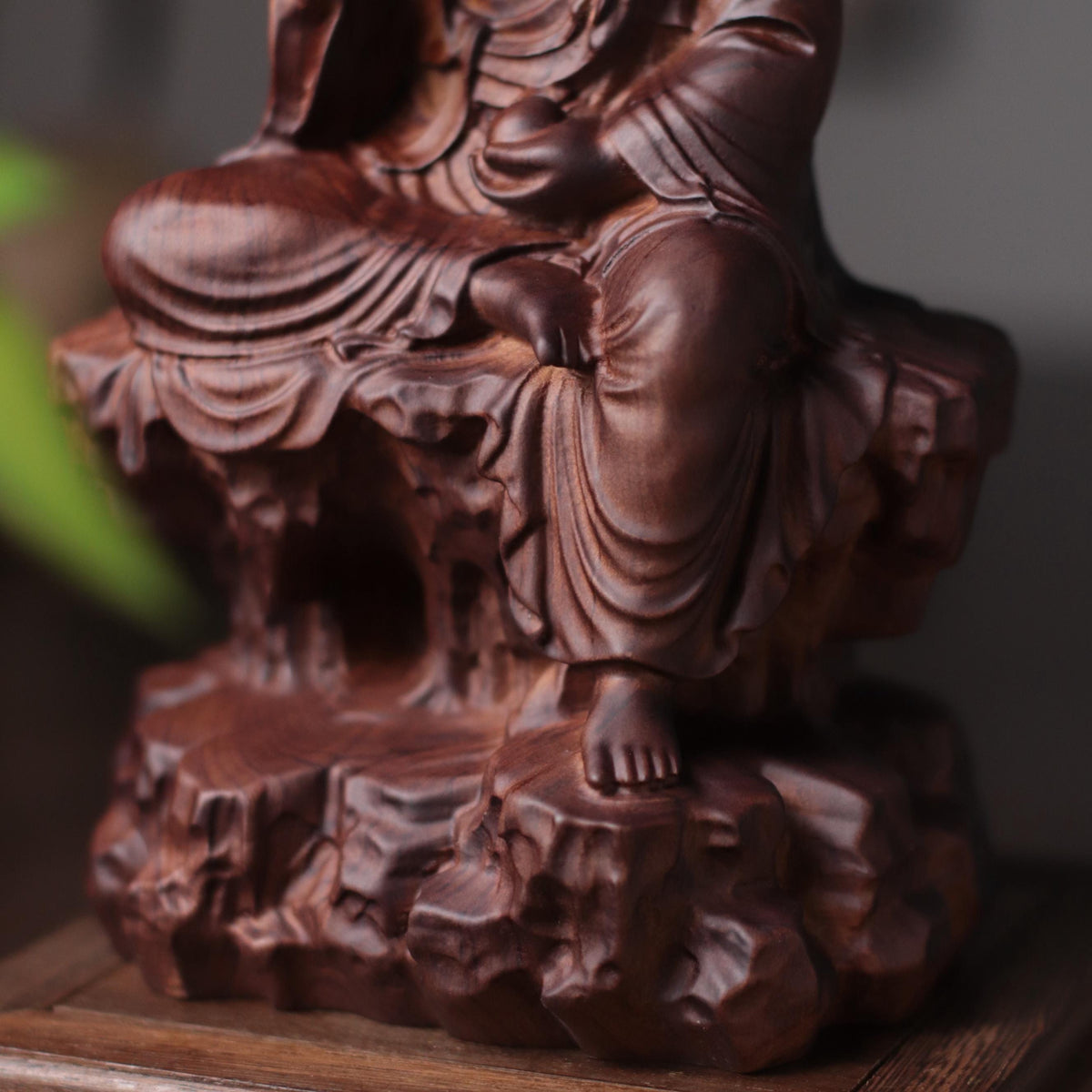 Seated Ksitigarbha Statue - Padauk, on Natural Rock – additional view 8