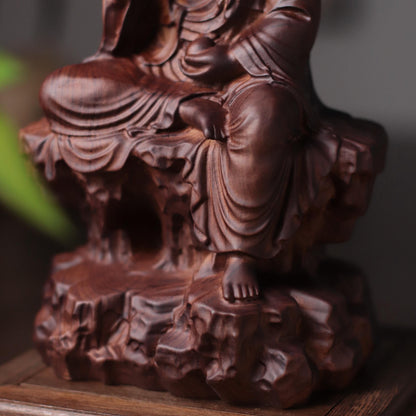 Seated Ksitigarbha Statue - Padauk, on Natural Rock – additional view 8