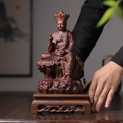 Seated Ksitigarbha Statue - Padauk, on Natural Rock – additional view 9