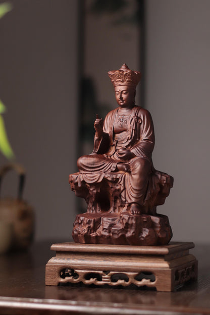 Seated Ksitigarbha Statue - Padauk, on Natural Rock – additional view 2