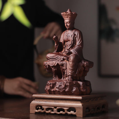 Seated Ksitigarbha Statue - Padauk, on Natural Rock – additional view 7