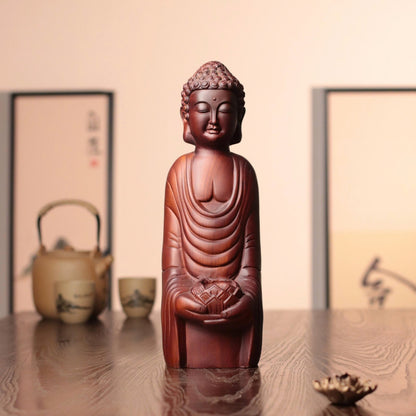 Abstract Shakyamuni Buddha Statue, Wooden Padmasana Buddha