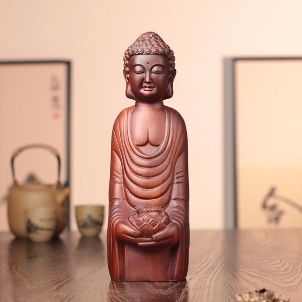 Abstract Shakyamuni Buddha Statue, Wooden Padmasana Buddha